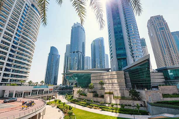 A view of the residential and commercial towers in Jumeirah Lakes Towers (JLT), where Eradicators provides expert pest control services.